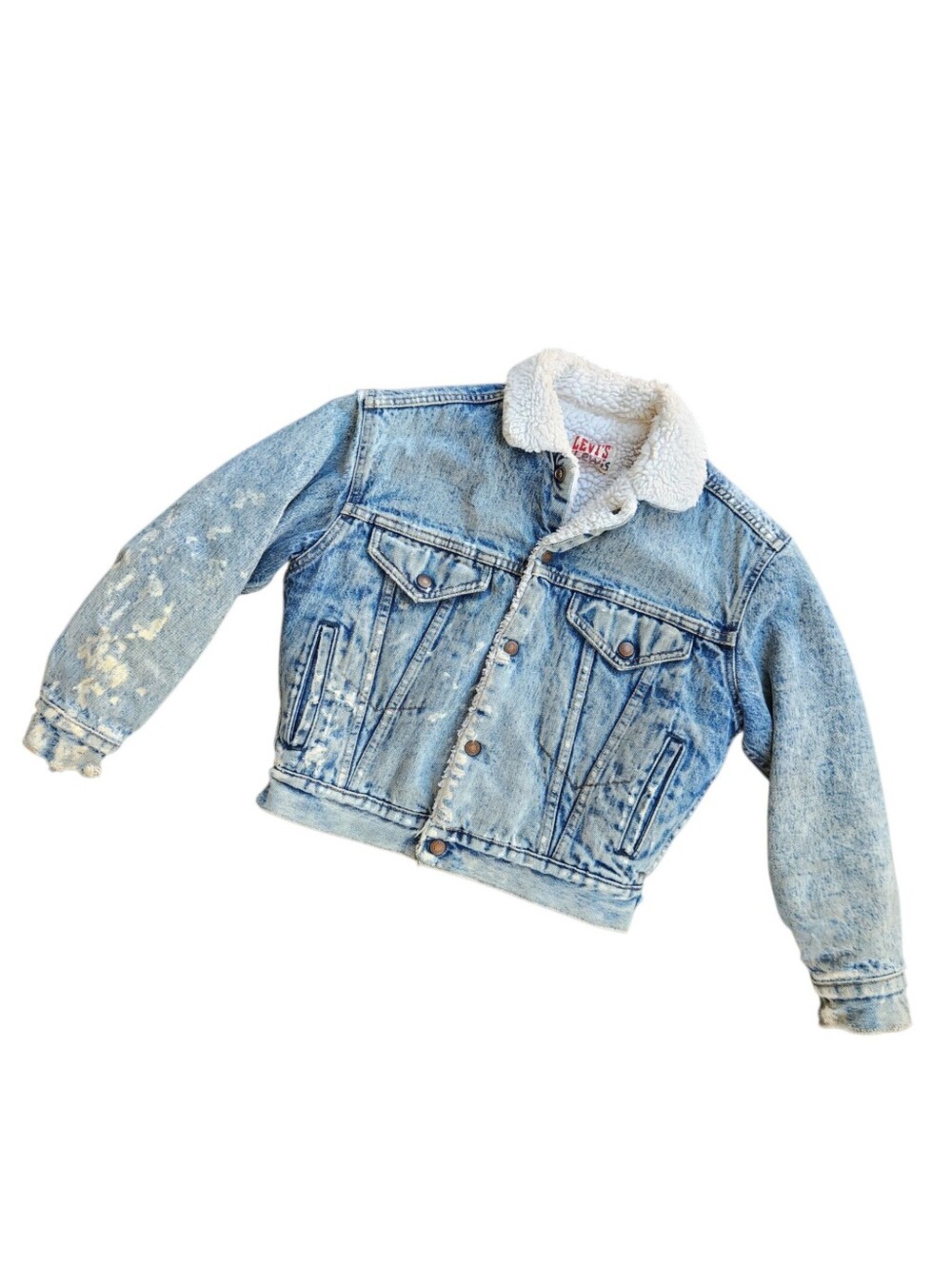 VTG 80s Levis Size M Sherpa Lined Denim Trucker Jacket USA Blue Acid Wash